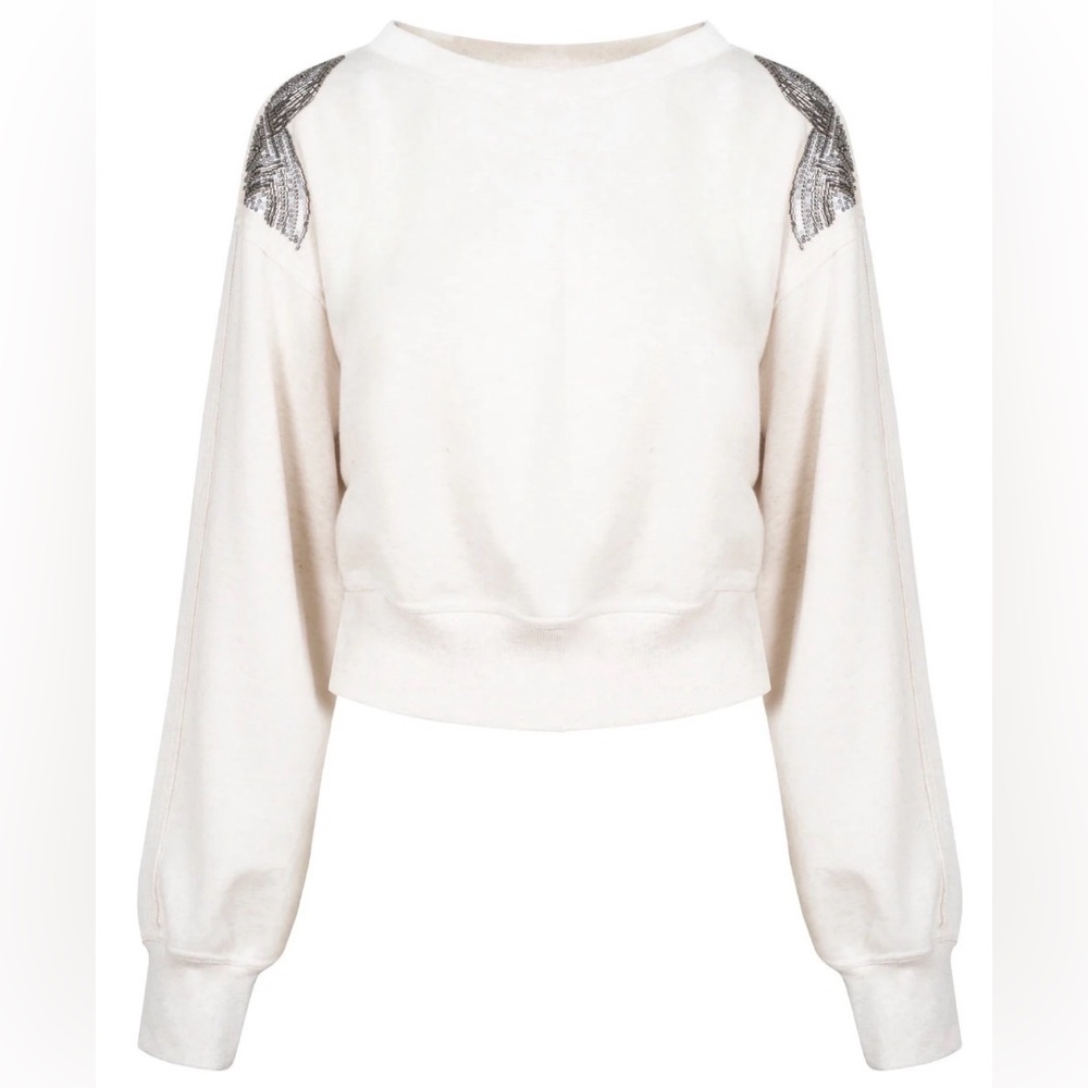 Crop Top Khissa Cream Pullover with Embellished Shoulders Jessica Simpson XS